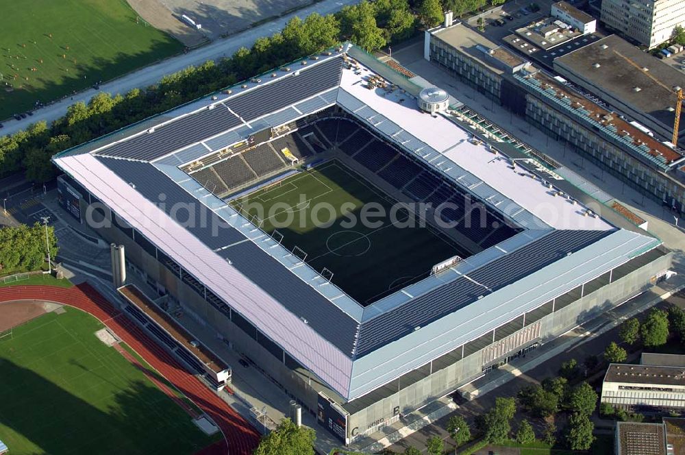 Aerial image Bern - Das Stadion Stade de Suisse Wankdorf Bern steht im Wankdorfquartier der Stadt in der Schweiz. Die Arena ist Heimstatt des Berner Fussballvereins BSC Young Boys (YB) und wurde durch die Baufirma Marazzi Generalunternehmung ( heute Losinger Construction AG) und die Baltensperger AG errichtet.