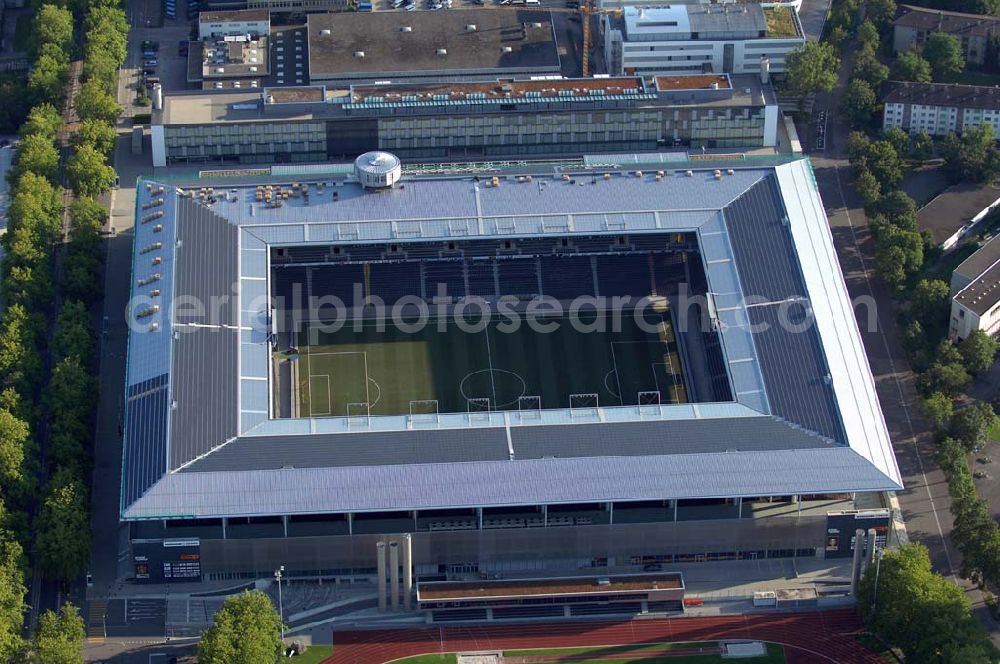 Bern from the bird's eye view: Das Stadion Stade de Suisse Wankdorf Bern steht im Wankdorfquartier der Stadt in der Schweiz. Die Arena ist Heimstatt des Berner Fussballvereins BSC Young Boys (YB) und wurde durch die Baufirma Marazzi Generalunternehmung ( heute Losinger Construction AG) und die Baltensperger AG errichtet.