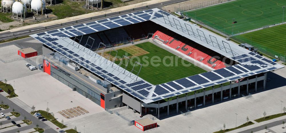 Aerial photograph Ingolstadt - Fußballstadion Audi Sportpark auf dem ehemaligen Bayernoil-Gelände in Ingolstadt / Bayern. Das Stadion ist Heimspielstätte des FC Ingolstadt 04. Stadium Audi Sportpark in Ingolstadt / Bavaria.