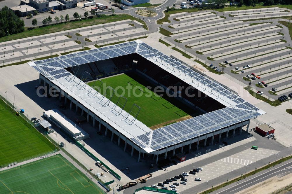 Aerial image Ingolstadt - Fußballstadion Audi Sportpark auf dem ehemaligen Bayernoil-Gelände in Ingolstadt / Bayern. Das Stadion ist Heimspielstätte des FC Ingolstadt 04. Stadium Audi Sportpark in Ingolstadt / Bavaria.