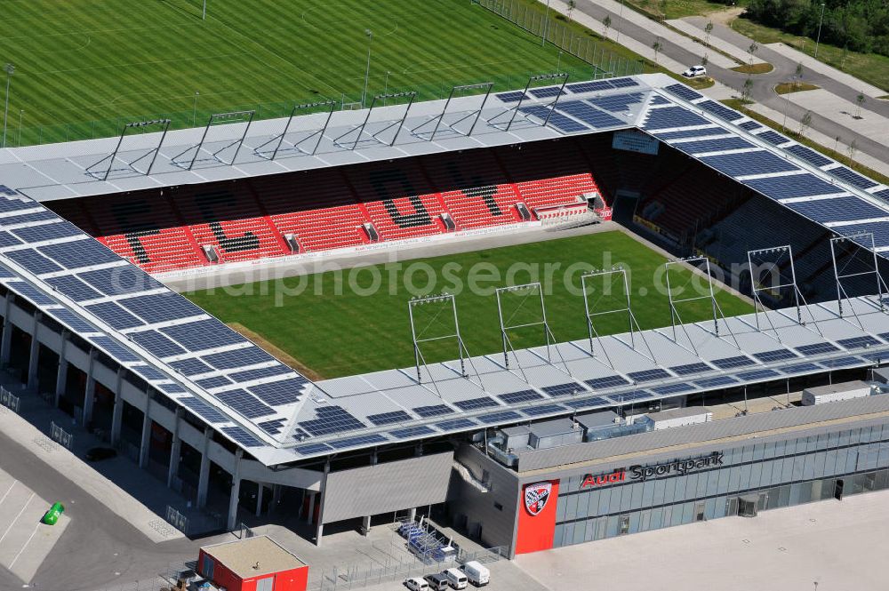 Aerial image Ingolstadt - Fußballstadion Audi Sportpark auf dem ehemaligen Bayernoil-Gelände in Ingolstadt / Bayern. Das Stadion ist Heimspielstätte des FC Ingolstadt 04. Stadium Audi Sportpark in Ingolstadt / Bavaria.