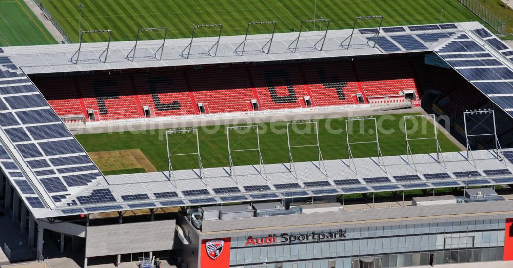 Aerial photograph Ingolstadt - Fußballstadion Audi Sportpark auf dem ehemaligen Bayernoil-Gelände in Ingolstadt / Bayern. Das Stadion ist Heimspielstätte des FC Ingolstadt 04. Stadium Audi Sportpark in Ingolstadt / Bavaria.