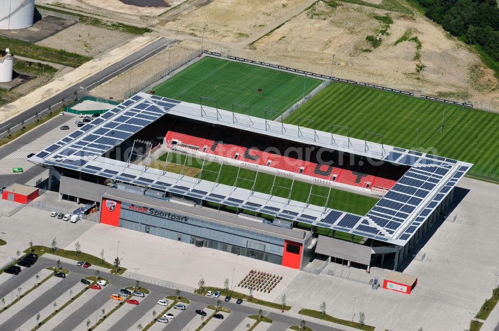 Aerial image Ingolstadt - Fußballstadion Audi Sportpark auf dem ehemaligen Bayernoil-Gelände in Ingolstadt / Bayern. Das Stadion ist Heimspielstätte des FC Ingolstadt 04. Stadium Audi Sportpark in Ingolstadt / Bavaria.