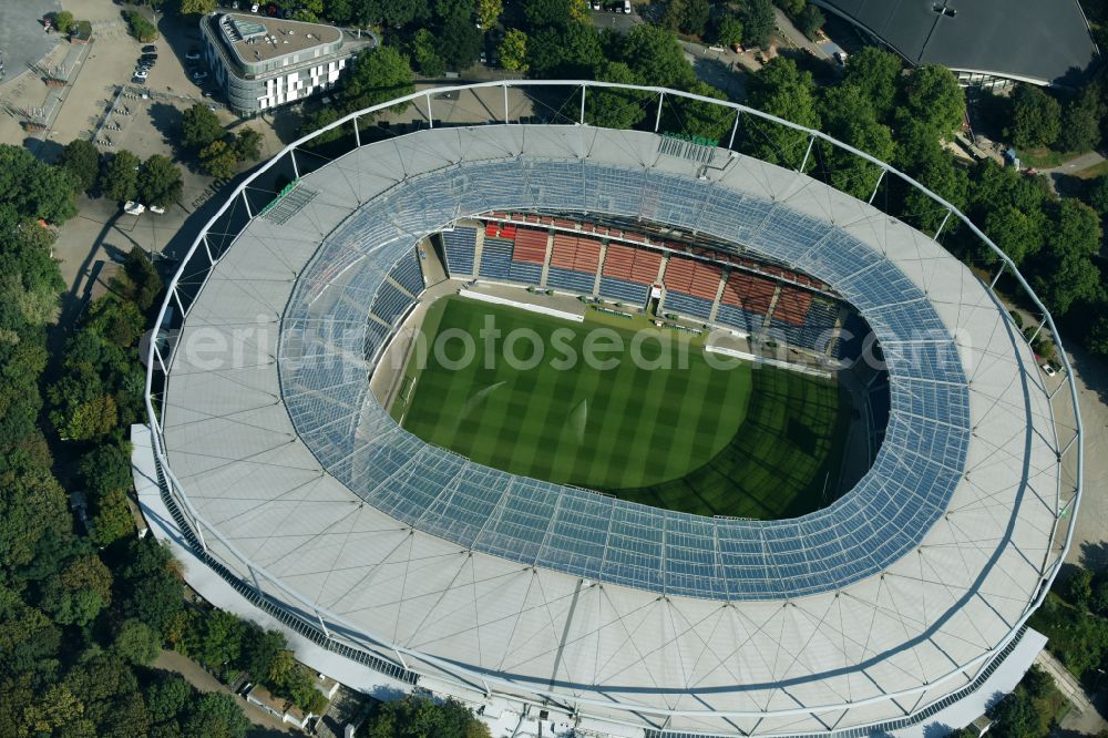 Aerial photograph Hannover - Stadium of the AWD Arena (formerly AWD Arena and HDI Arena) on Robert-Enke-Strasse in the Calenberger Neustadt district of Hanover in Lower Saxony