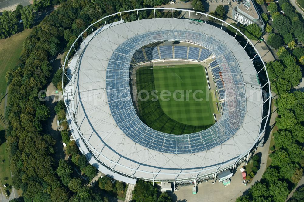 Hannover from above - Stadium of the AWD Arena (formerly AWD Arena and HDI Arena) on Robert-Enke-Strasse in the Calenberger Neustadt district of Hanover in Lower Saxony