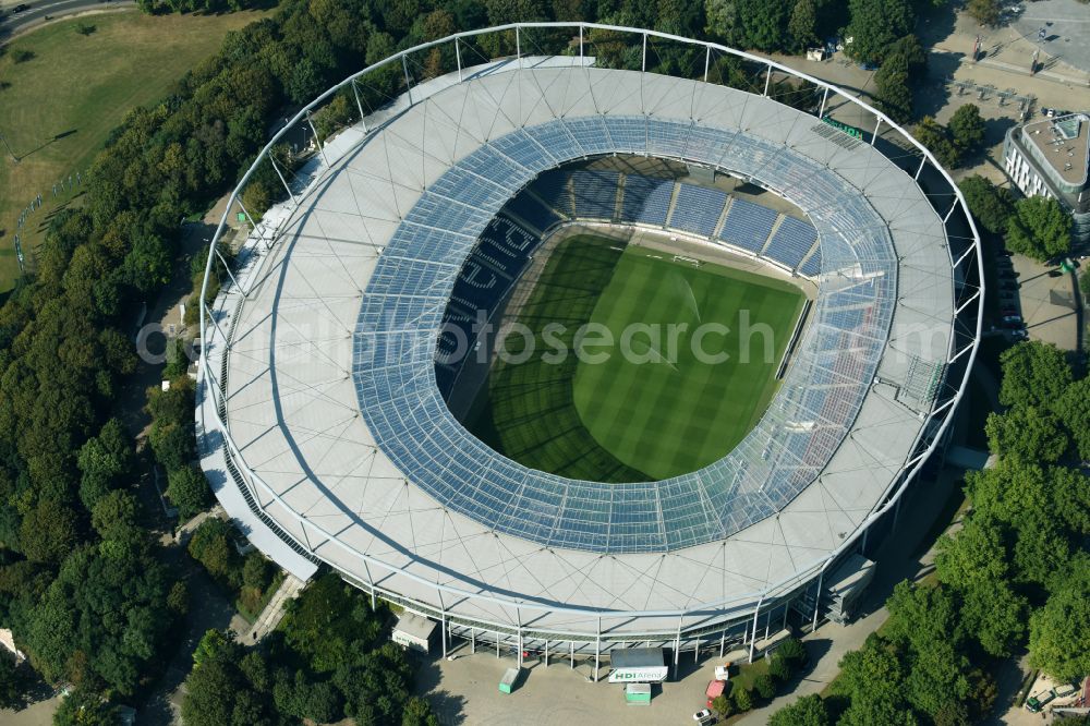 Hannover from the bird's eye view: Stadium of the AWD Arena (formerly AWD Arena and HDI Arena) on Robert-Enke-Strasse in the Calenberger Neustadt district of Hanover in Lower Saxony