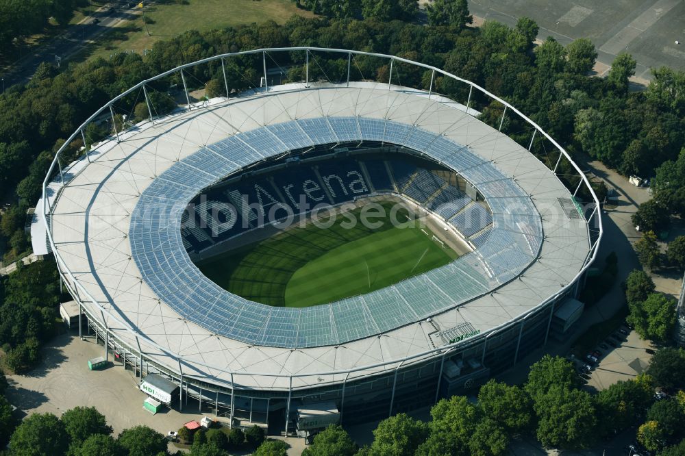 Aerial photograph Hannover - Stadium of the AWD Arena (formerly AWD Arena and HDI Arena) on Robert-Enke-Strasse in the Calenberger Neustadt district of Hanover in Lower Saxony