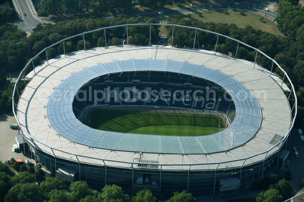 Aerial image Hannover - Stadium of the AWD Arena (formerly AWD Arena and HDI Arena) on Robert-Enke-Strasse in the Calenberger Neustadt district of Hanover in Lower Saxony