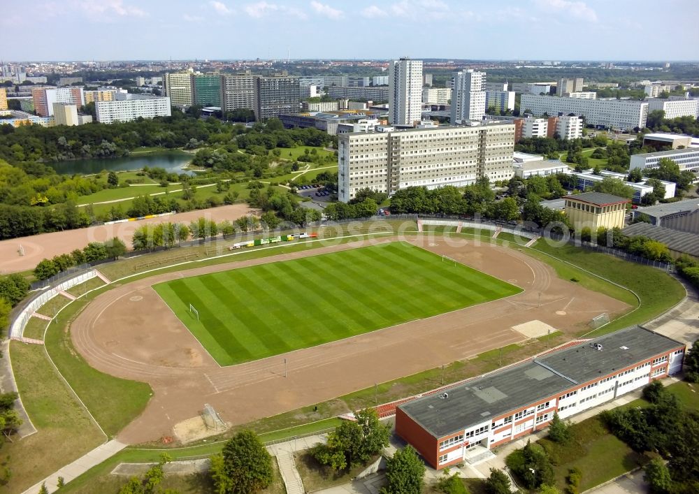 Halle (Saale) OT Neustadt from above - View of the stadium Halle-Neustadt in the state Saxony-Anhalt