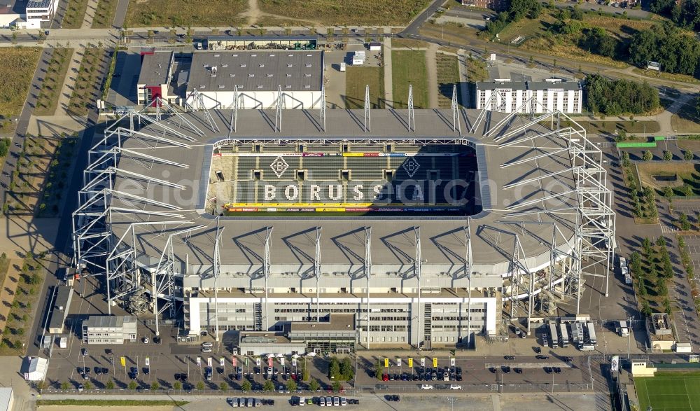 Aerial photograph Mönchengladbach - View of the Borussia-Park Stadium. It is the home stadium of the football team Borussia Monchengladbach