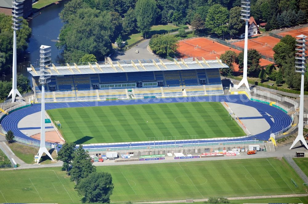 Aerial photograph Jena - Stadium of FC Carl Zeiss on the Ernst Abbe Sportfeld Jena in Thuringia