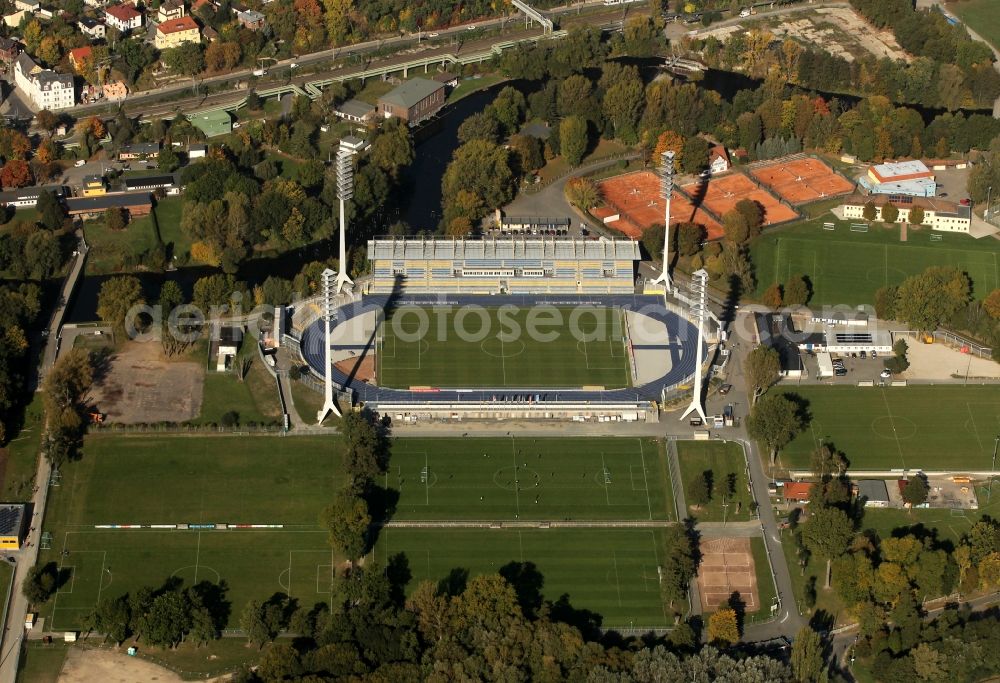 Jena from above - Stadium of FC Carl Zeiss on the Ernst Abbe Sportfeld Jena in Thuringia