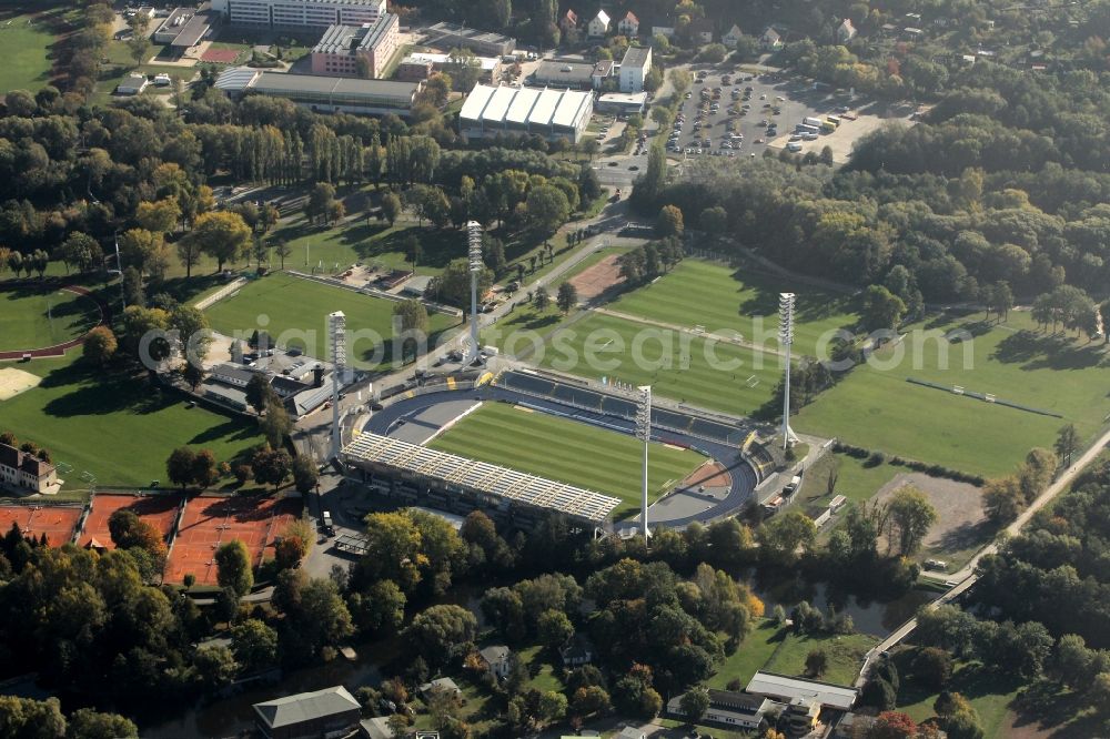 Aerial image Jena - Stadium of FC Carl Zeiss on the Ernst Abbe Sportfeld Jena in Thuringia