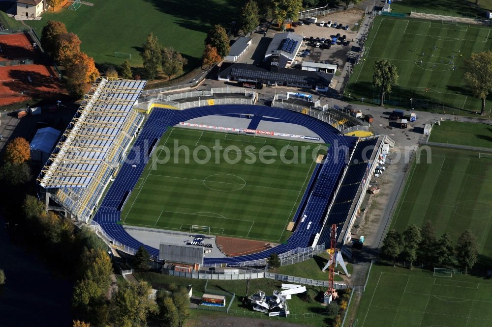 Jena from above - Stadium of FC Carl Zeiss on the Ernst Abbe Sportfeld Jena in Thuringia