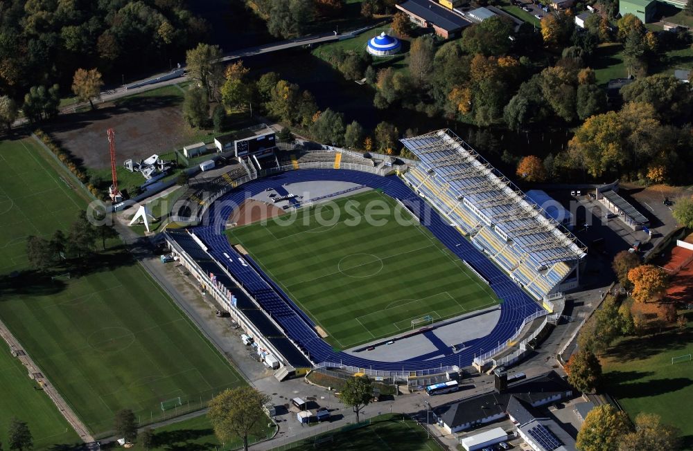 Aerial image Jena - Stadium of FC Carl Zeiss on the Ernst Abbe Sportfeld Jena in Thuringia