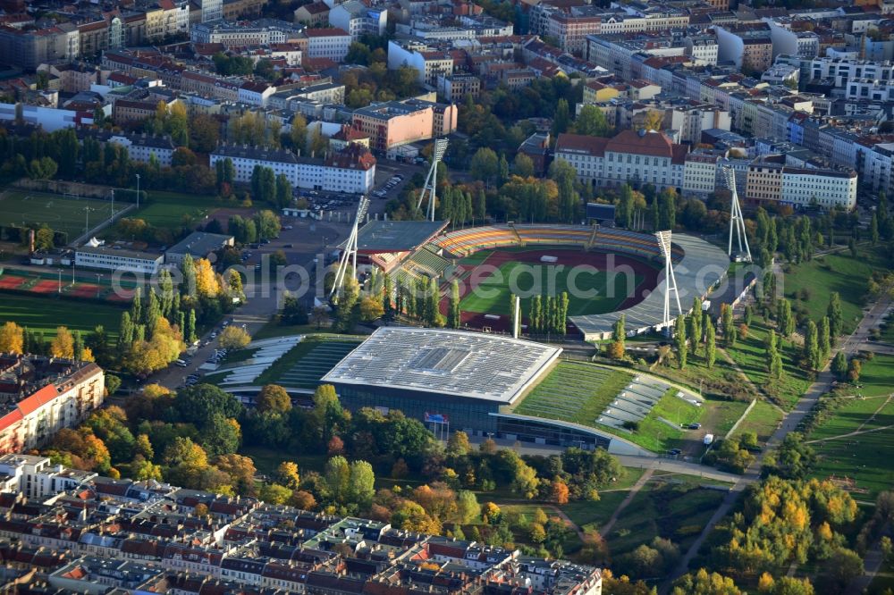 Berlin Prenzlauer Berg from the bird's eye view: Stadium at the Friedrich-Ludwig-Jahn-Sportpark in Berlin Prenzlauer Berg