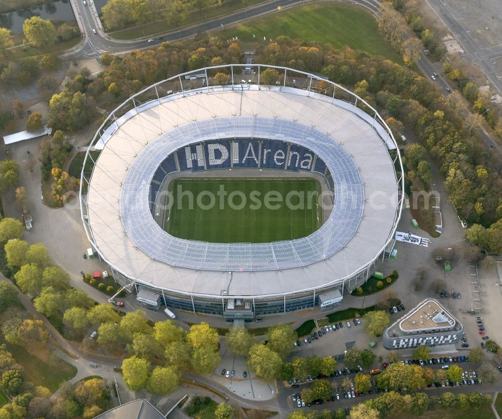 Hannover from the bird's eye view: HDI Arena stadium in Calenberger Neustadt district of Hanover, in Lower Saxony