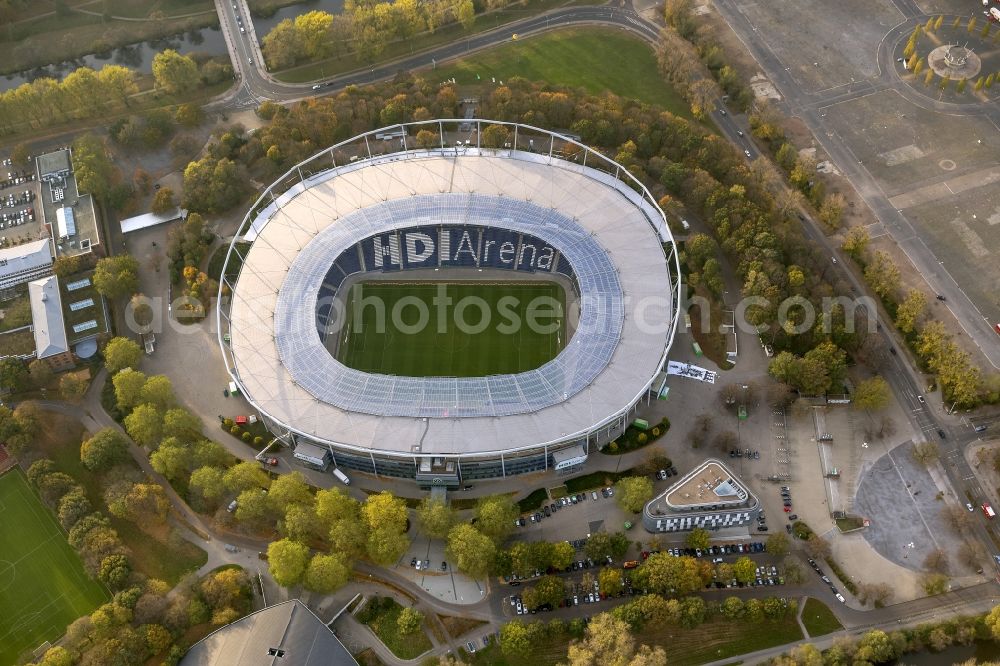 Aerial image Hannover - HDI Arena stadium in Calenberger Neustadt district of Hanover, in Lower Saxony