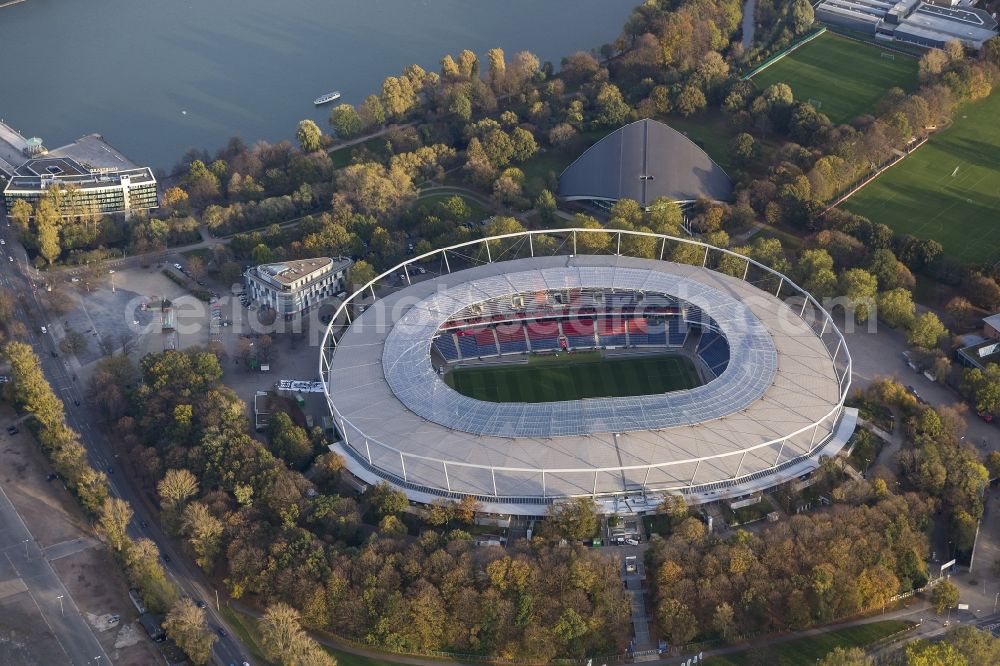 Hannover from the bird's eye view: HDI Arena stadium in Calenberger Neustadt district of Hanover, in Lower Saxony