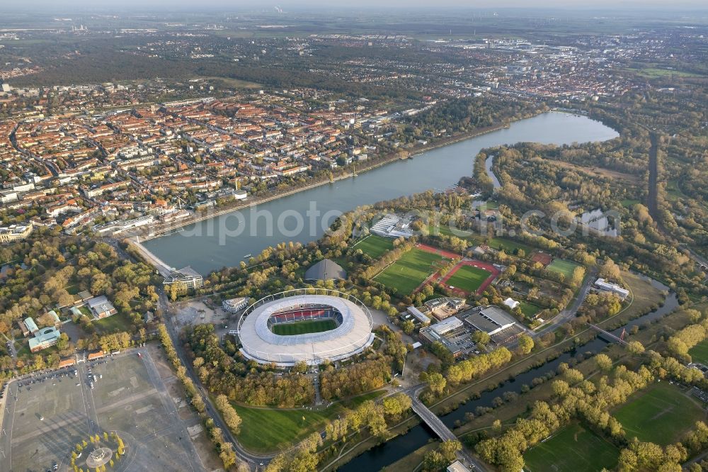 Aerial photograph Hannover - HDI Arena stadium in Calenberger Neustadt district of Hanover, in Lower Saxony