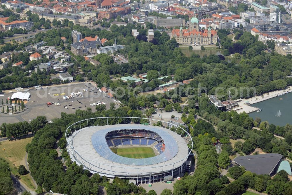 Hannover from the bird's eye view: HDI Arena stadium in Calenberger Neustadt district of Hanover, in Lower Saxony