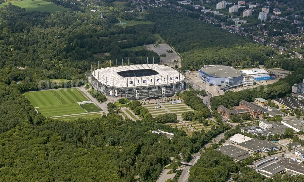 Hamburg from the bird's eye view: The stadium Imtech-Arena is the home ground of German Bundesliga club HSV