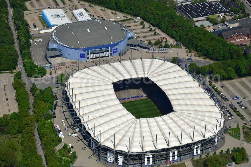 Hamburg from above - The stadium Imtech-Arena is the home ground of German Bundesliga club HSV