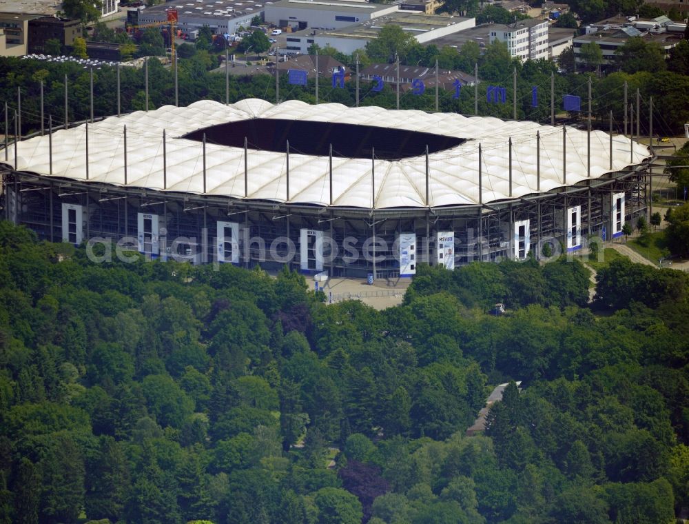 Aerial image Hamburg - The stadium Imtech-Arena is the home ground of German Bundesliga club HSV