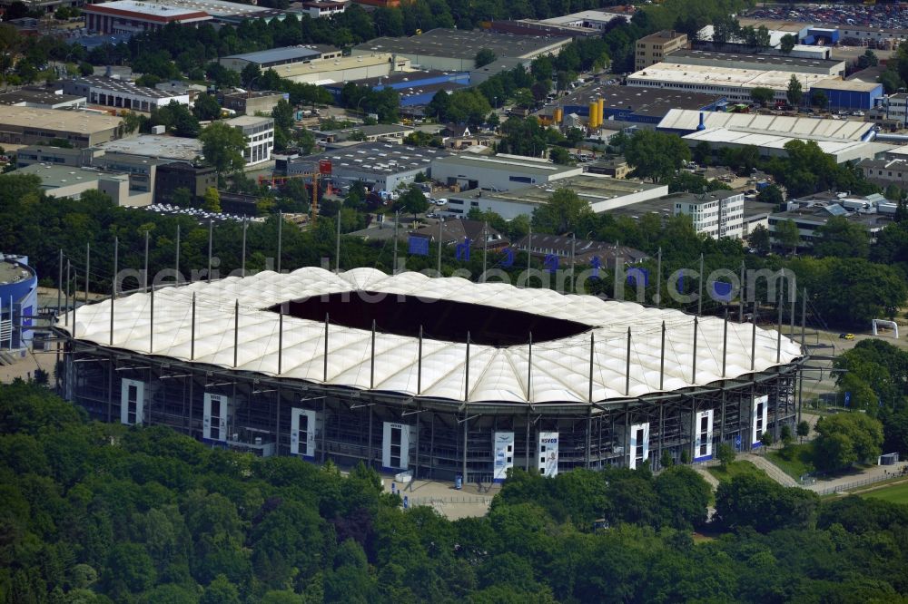 Hamburg from above - The stadium Imtech-Arena is the home ground of German Bundesliga club HSV