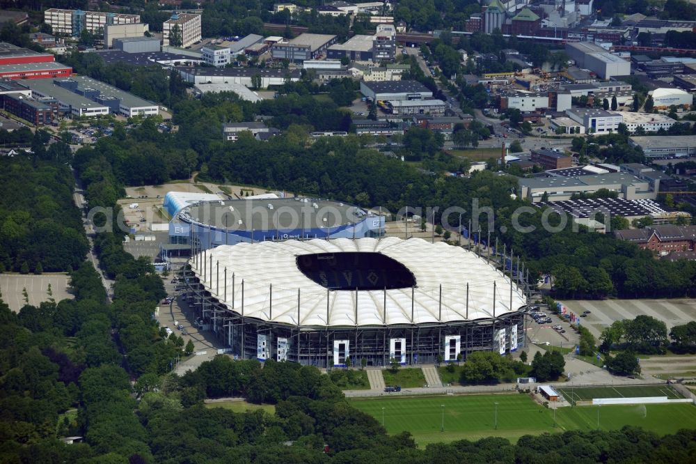 Hamburg from the bird's eye view: The stadium Imtech-Arena is the home ground of German Bundesliga club HSV