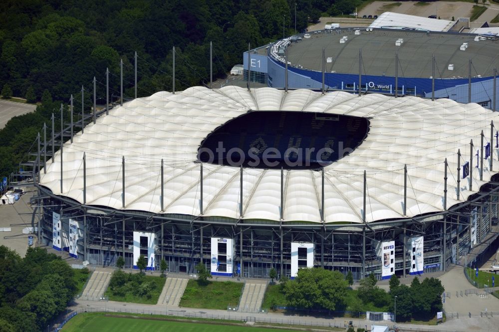 Hamburg from above - The stadium Imtech-Arena is the home ground of German Bundesliga club HSV