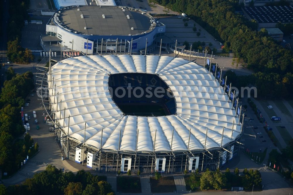 Aerial image Hamburg - The stadium Imtech-Arena is the home ground of German Bundesliga club HSV