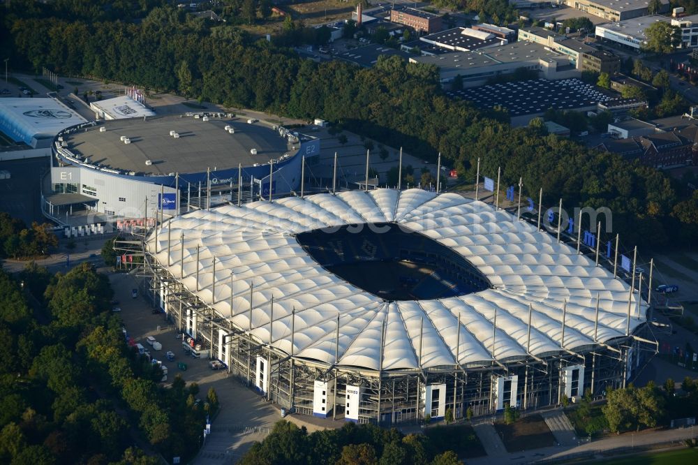 Hamburg from above - The stadium Imtech-Arena is the home ground of German Bundesliga club HSV