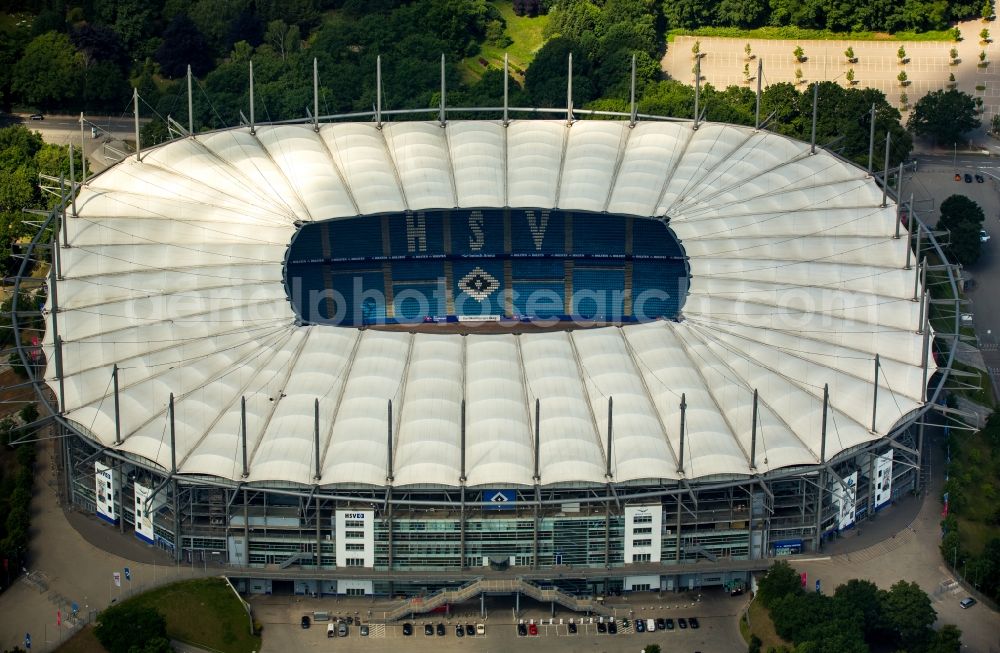 Hamburg from above - The stadium Imtech-Arena is the home ground of German Bundesliga club HSV