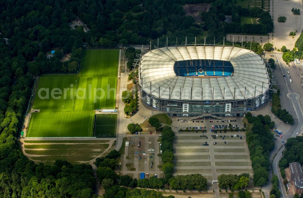 Hamburg from the bird's eye view: The stadium Imtech-Arena is the home ground of German Bundesliga club HSV