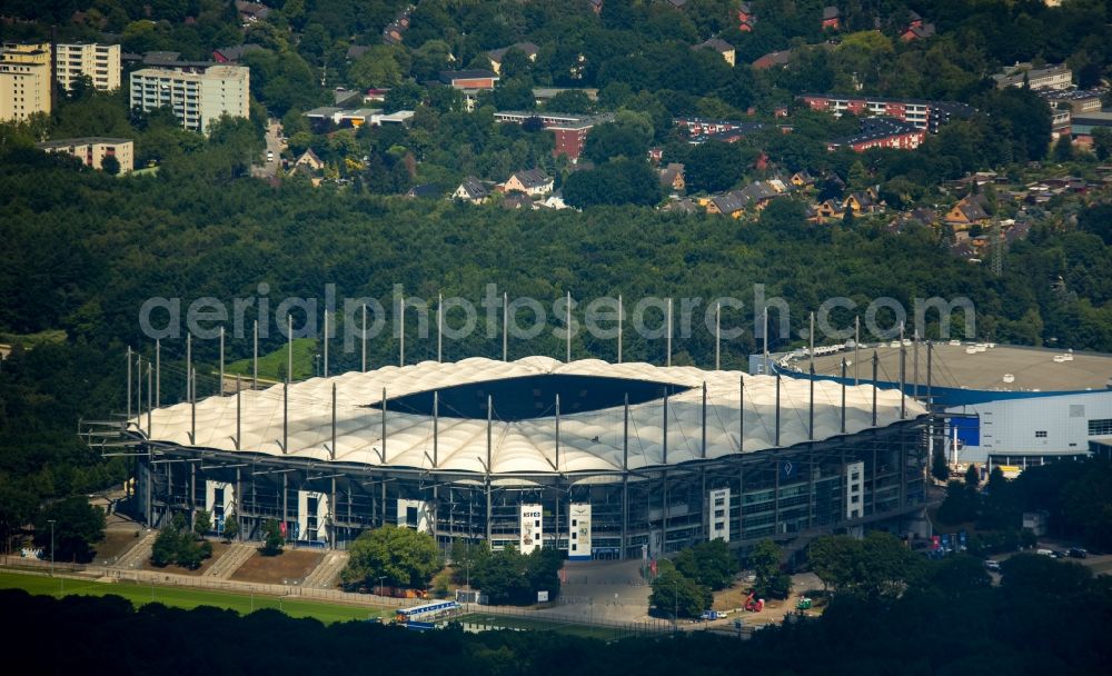 Aerial image Hamburg - The stadium Imtech-Arena is the home ground of German Bundesliga club HSV