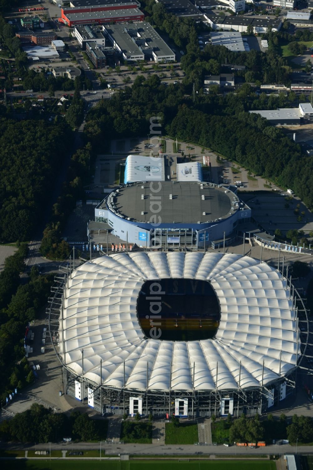 Aerial image Hamburg - The stadium Imtech-Arena is the home ground of German Bundesliga club HSV