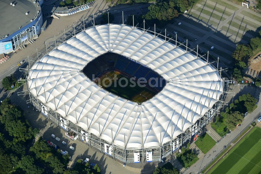 Hamburg from above - The stadium Imtech-Arena is the home ground of German Bundesliga club HSV