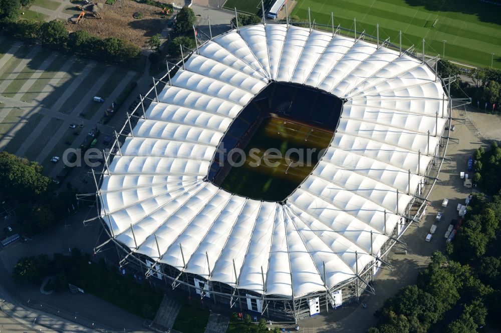 Aerial image Hamburg - The stadium Imtech-Arena is the home ground of German Bundesliga club HSV