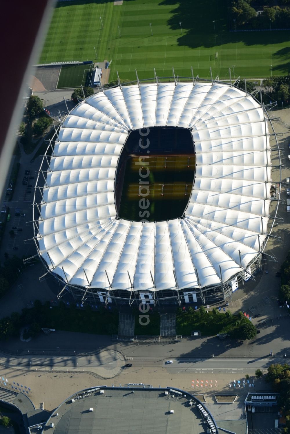 Aerial photograph Hamburg - The stadium Imtech-Arena is the home ground of German Bundesliga club HSV