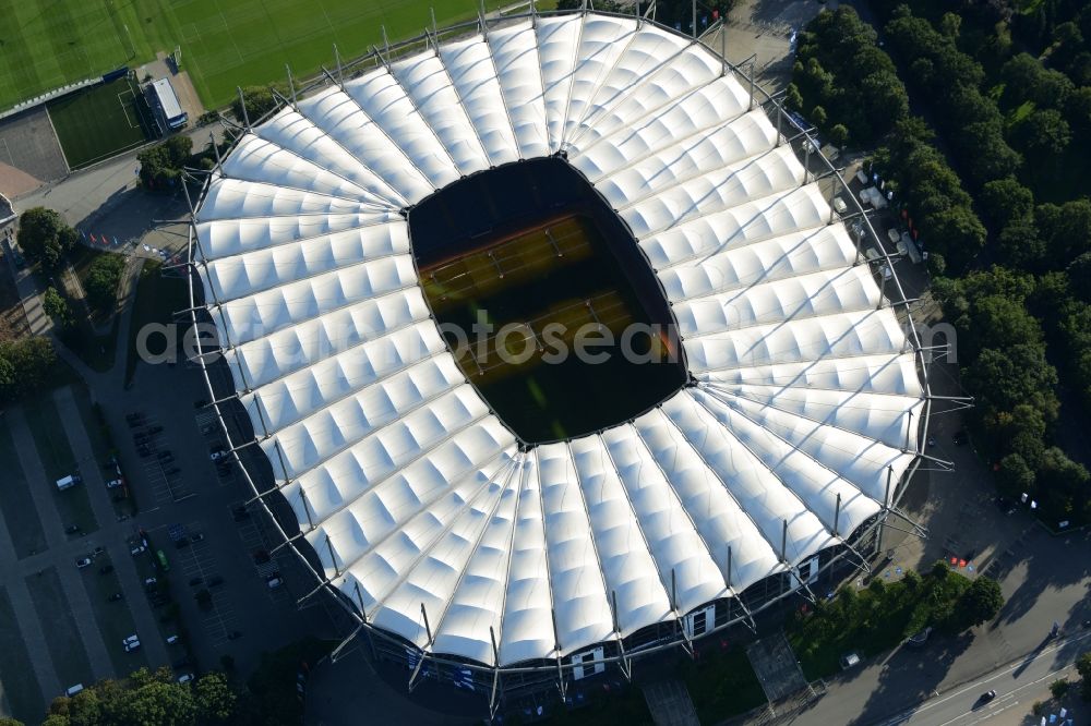 Hamburg from the bird's eye view: The stadium Imtech-Arena is the home ground of German Bundesliga club HSV