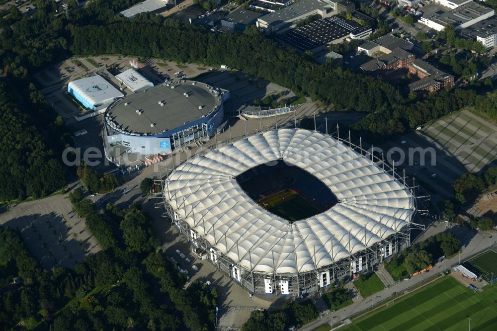 Hamburg from above - The stadium Imtech-Arena is the home ground of German Bundesliga club HSV