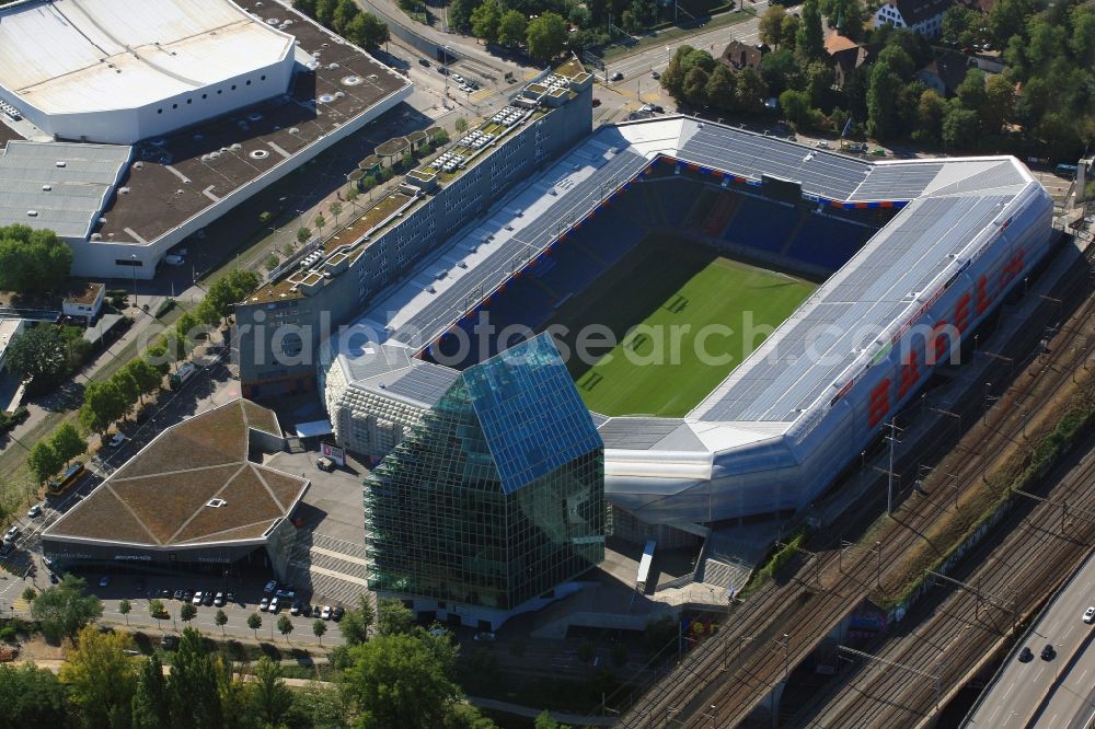 Aerial image Basel - The St. Jakob-Park (formerly St. Jakob Stadium, local Joggeli called) is part of the Sports Center St. Jakob. It is the home stadium of the football club Basel (FCB). It was created by the architects Herzog & de Meuron