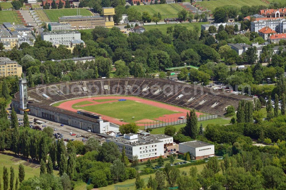 Warschau from above - Stadium lekkoatletyczny RKS Skra at ul Wawelska in Warsaw in Poland