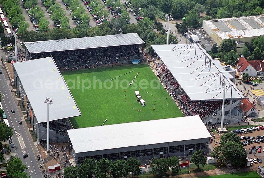 Aerial image Mainz - 24.07.2004 Blick auf das Stadion in Mainz Stadion am Bruchweg Dr.-Martin-Luther-King-Weg , 55122 Mainz 1. FSV Mainz05 Telefon: 06131-37 55 00, Telefax: 06131-37 55 033 info@mainz05.de,