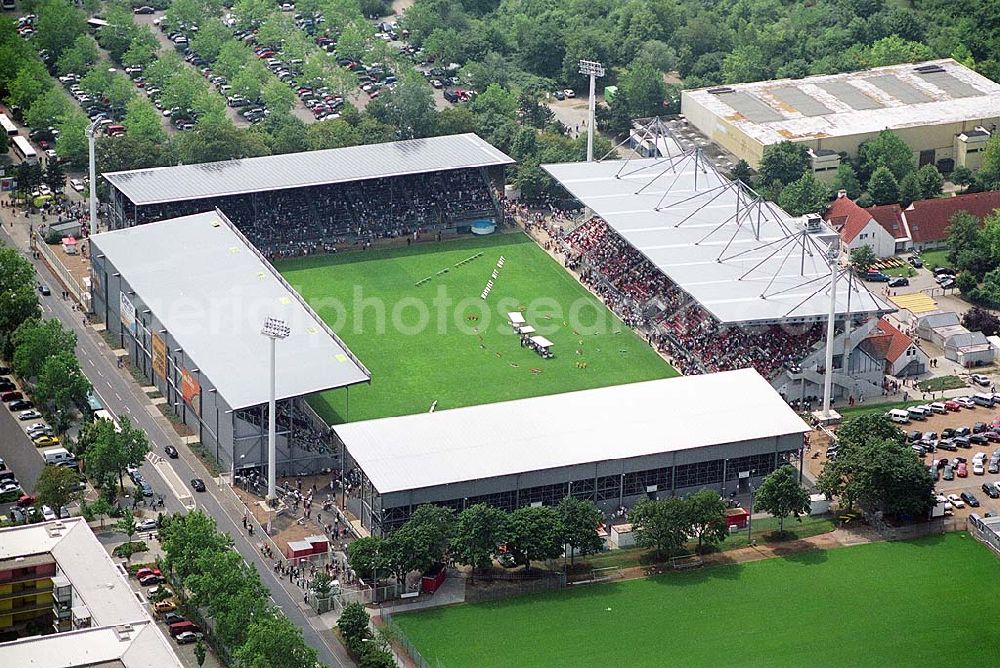 Aerial photograph Mainz - 24.07.2004 Blick auf das Stadion in Mainz Stadion am Bruchweg Dr.-Martin-Luther-King-Weg , 55122 Mainz 1. FSV Mainz05 Telefon: 06131-37 55 00, Telefax: 06131-37 55 033 info@mainz05.de,