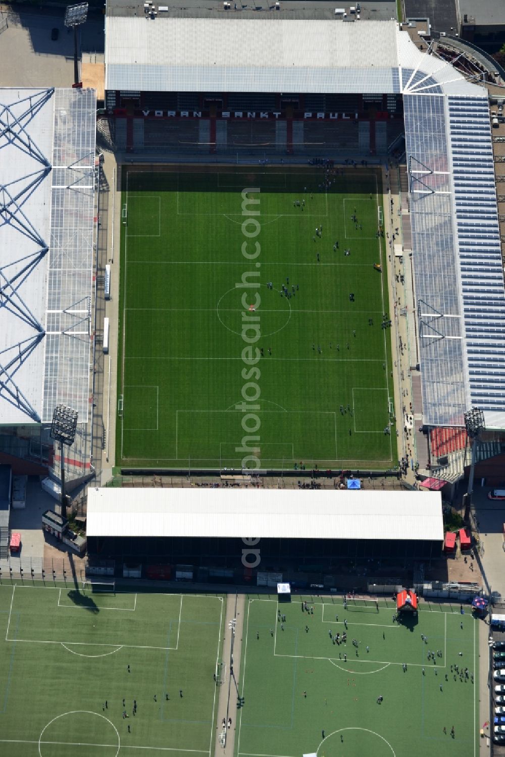 Hamburg from above - View of the Hamburg Millerntor Stadium / St. Pauli stadium. The stadium is home to the first and 2 Soccer team of FC St. Pauli