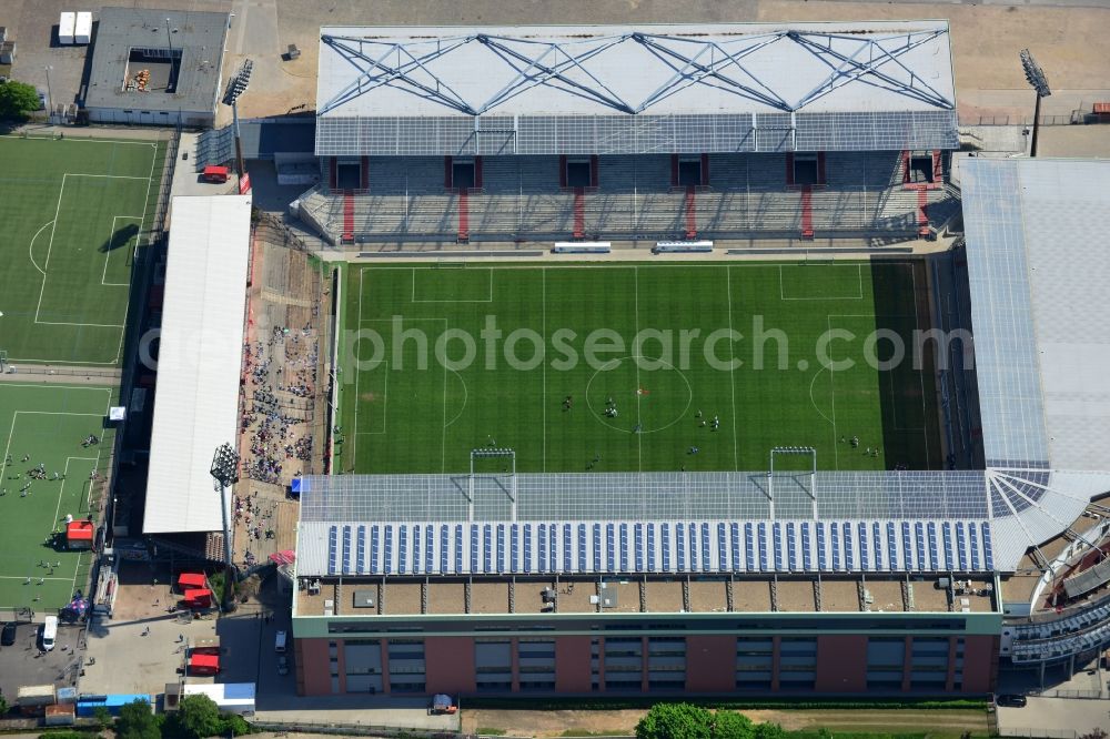 Aerial photograph Hamburg - View of the Hamburg Millerntor Stadium / St. Pauli stadium. The stadium is home to the first and 2 Soccer team of FC St. Pauli