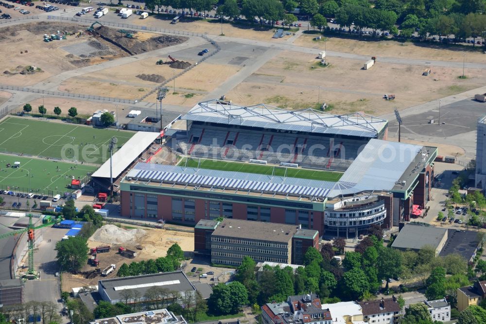 Hamburg from above - View of the Hamburg Millerntor Stadium / St. Pauli stadium. The stadium is home to the first and 2 Soccer team of FC St. Pauli