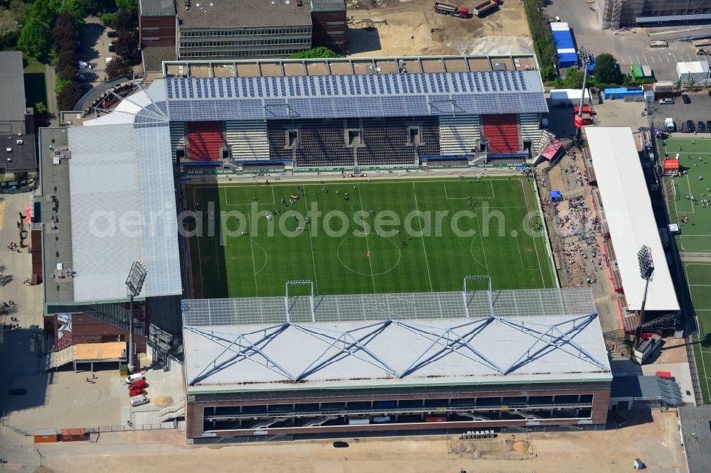 Hamburg from above - View of the Hamburg Millerntor Stadium / St. Pauli stadium. The stadium is home to the first and 2 Soccer team of FC St. Pauli